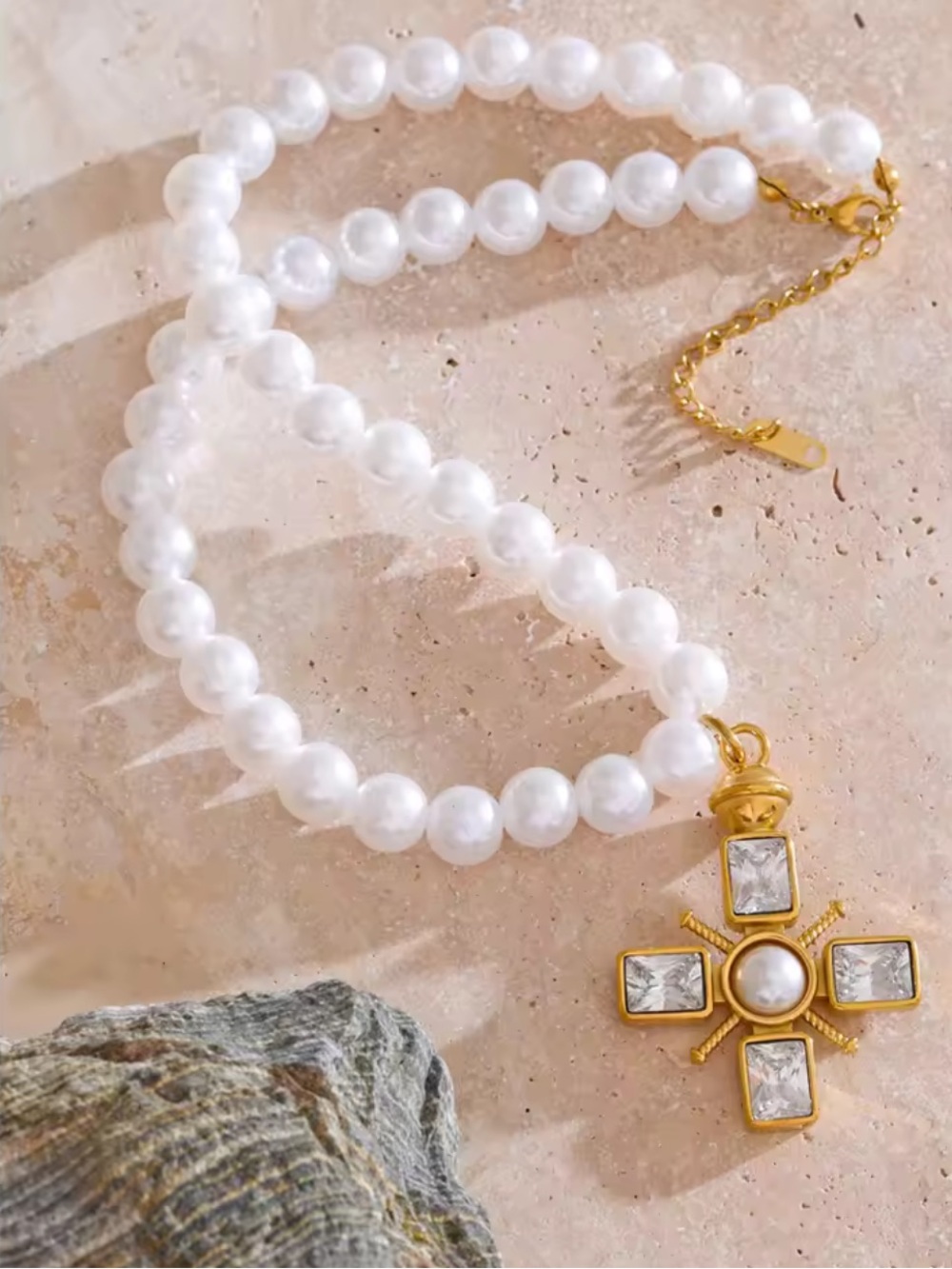 Gold Cross Pearl Pendant Necklace - Picture 11 of 16